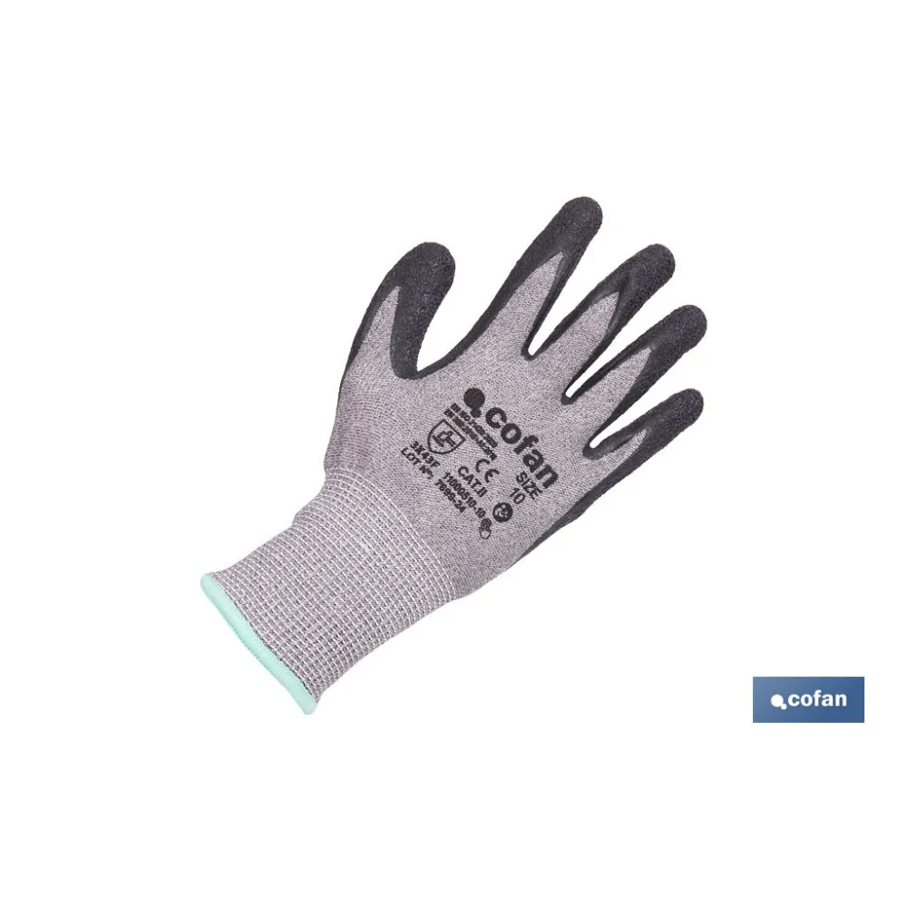 GUANTE ANTICORTE HPPE IMPREGNADO DE LATEX RUGOSO TALLA 10