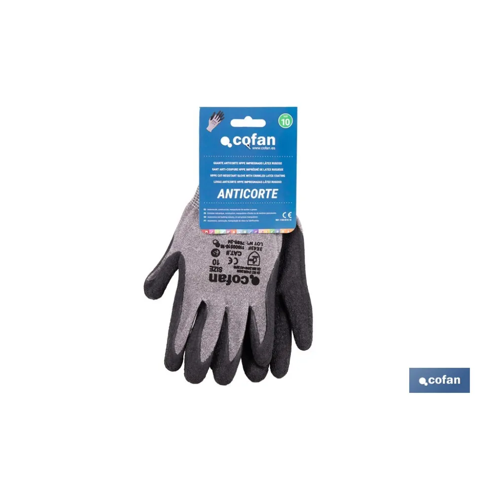 GUANTE ANTICORTE HPPE IMPREGNADO DE LATEX RUGOSO TALLA 10