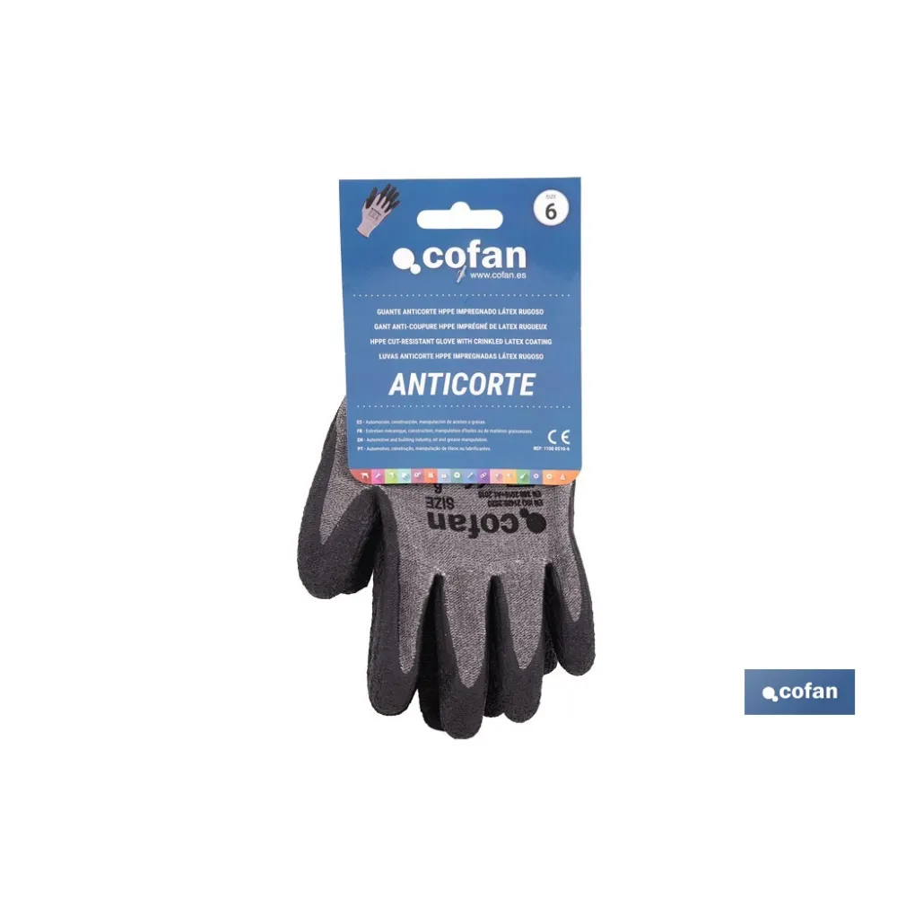 GUANTE ANTICORTE HPPE IMPREGNADO DE LATEX RUGOSO TALLA 6