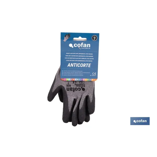 GUANTE ANTICORTE HPPE IMPREGNADO DE LATEX RUGOSO TALLA 7