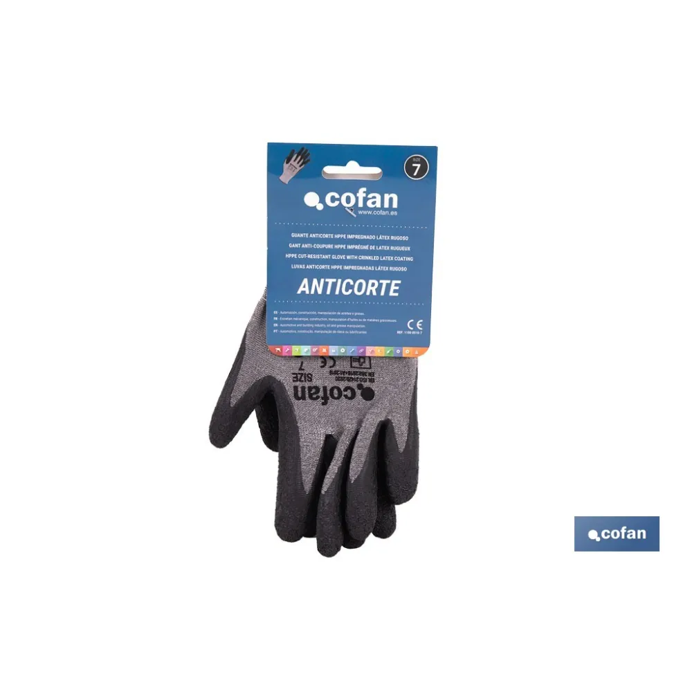 GUANTE ANTICORTE HPPE IMPREGNADO DE LATEX RUGOSO TALLA 7 VENTA UNITARIA