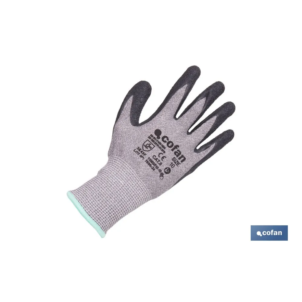 GUANTE ANTICORTE HPPE IMPREGNADO DE LATEX RUGOSO TALLA 9
