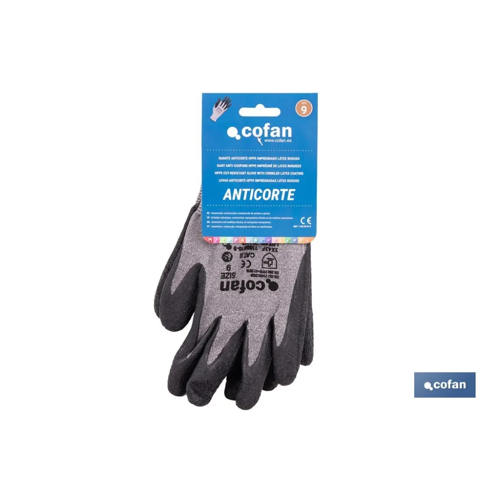 GUANTE ANTICORTE HPPE IMPREGNADO DE LATEX RUGOSO TALLA 9