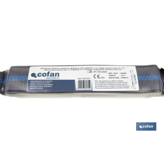 ESLINGA BIFURCADA DE CUERDA TRENZADA CON ABSORBEDOR DE ENERGÍA 1,50 M Y 2 GANCHOS