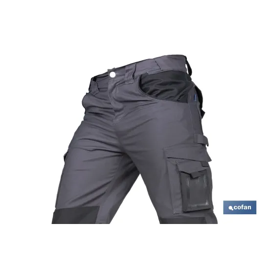 PANTALÓN DE TRABAJO HEIMDALL ELASTANO 280 G/M2 GRIS OSCURO CON DETALLES NEGROS TALLA 44