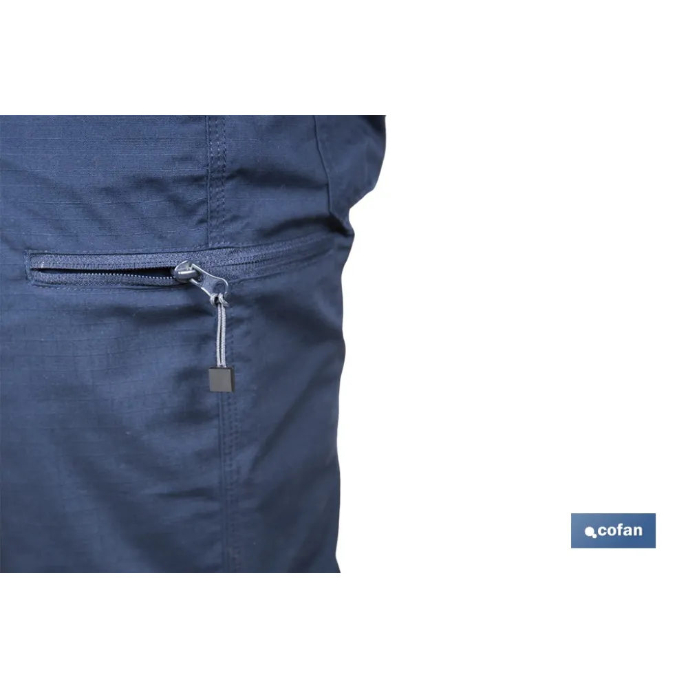 BERMUDAS DE TRABAJO TYR ELASTANO 215 G/M2 AZUL MARINO CON DETALLES GRISES TALLA 38