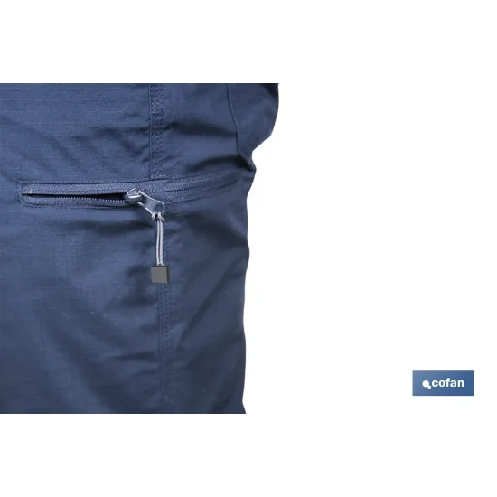 BERMUDAS DE TRABAJO TYR ELASTANO 215 G/M2 AZUL MARINO CON DETALLES GRISES TALLA 48