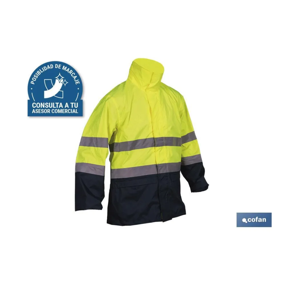 CHAQUETA DE LLUVIA DE ALTA VISIBILIDAD MODELO SAGITARIO AMARILLA Y AZUL TALLA M