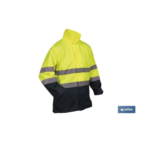 CHAQUETA DE LLUVIA DE ALTA VISIBILIDAD MODELO SAGITARIO AMARILLA Y AZUL TALLA XXL
