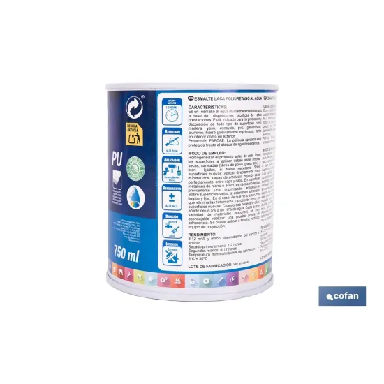 ESMALTE LACA AL AGUA BLANCO 750 ML SATINADO