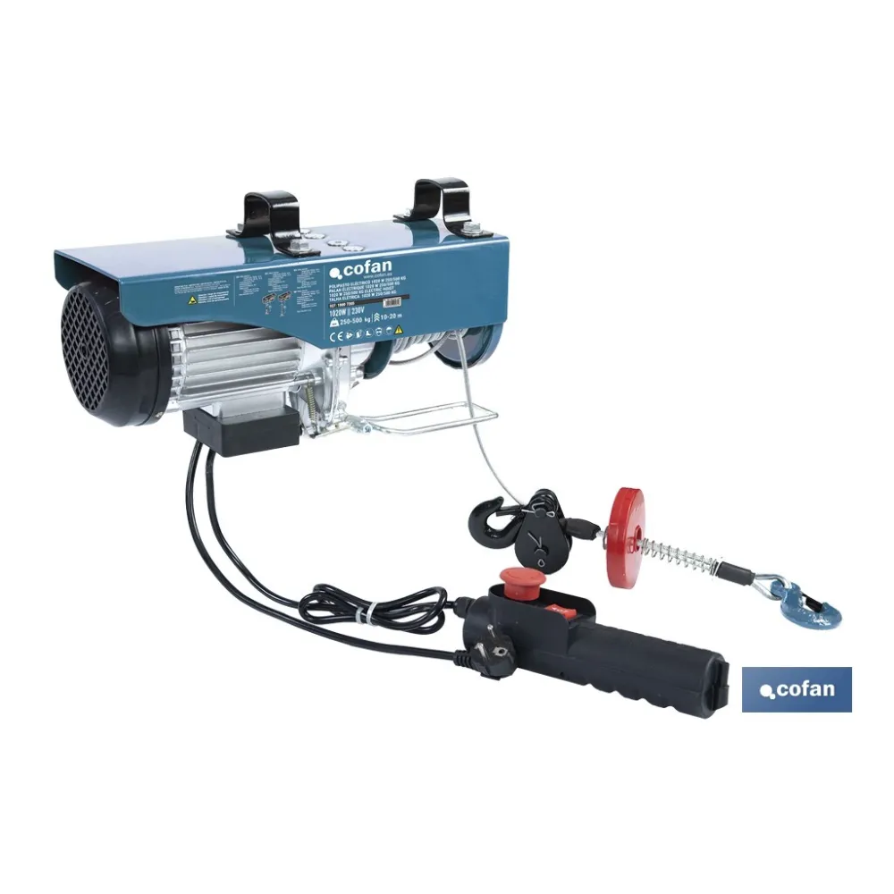 POLIPASTO ELÉCTRICO 1020 W 250/500 KG ELEVACIÓN 10/20 M