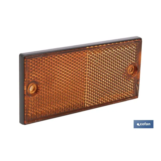CATADIÓPTRICO RECTANGULAR ÁMBAR 106 X 50 MM CON AGUJERO SIN TORNILLO CON ADHESIVO