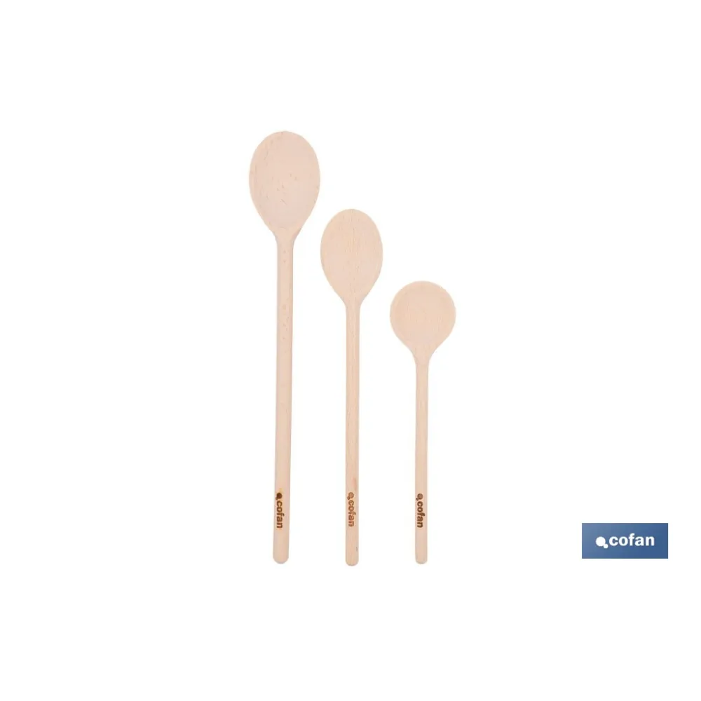 SET DE 3 CUCHARAS REDONDAS DE MADERA 20 CM, 25 CM, 30 CM