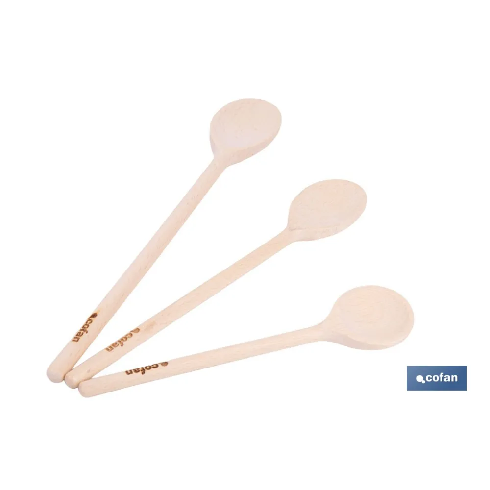 SET DE 3 CUCHARAS REDONDAS DE MADERA 20 CM, 25 CM, 30 CM