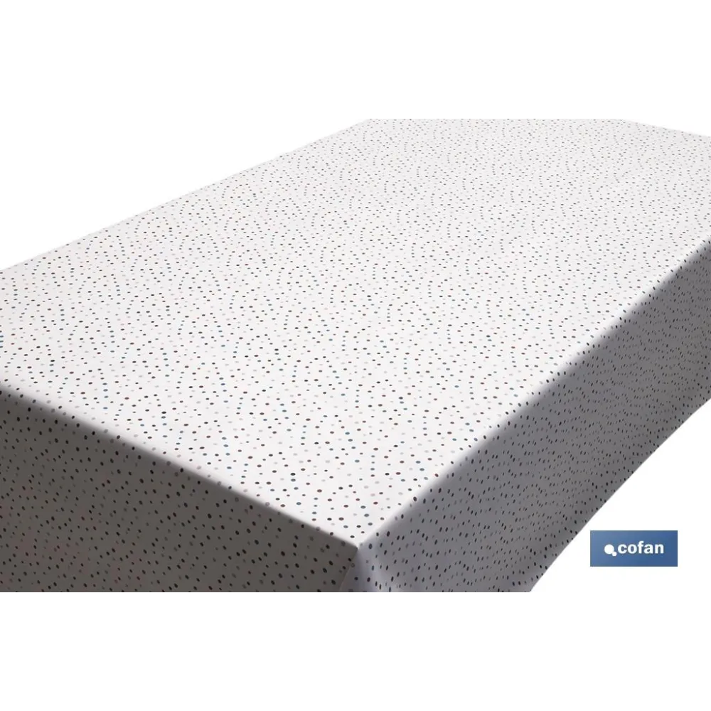 ROLLO MANTEL ANTIMANCHAS 1,40 x 25m 50% ALG/50% PVC.PUNTOS