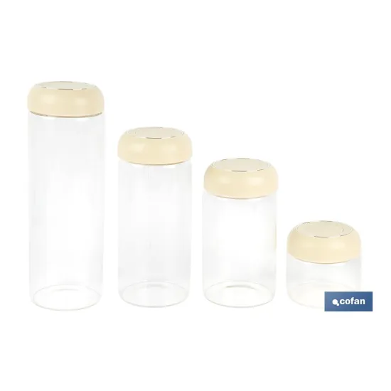 BOTE DE VIDRIO BOROSILICATO CON TAPA BEIGE GAMA LAUREL 1700 ML