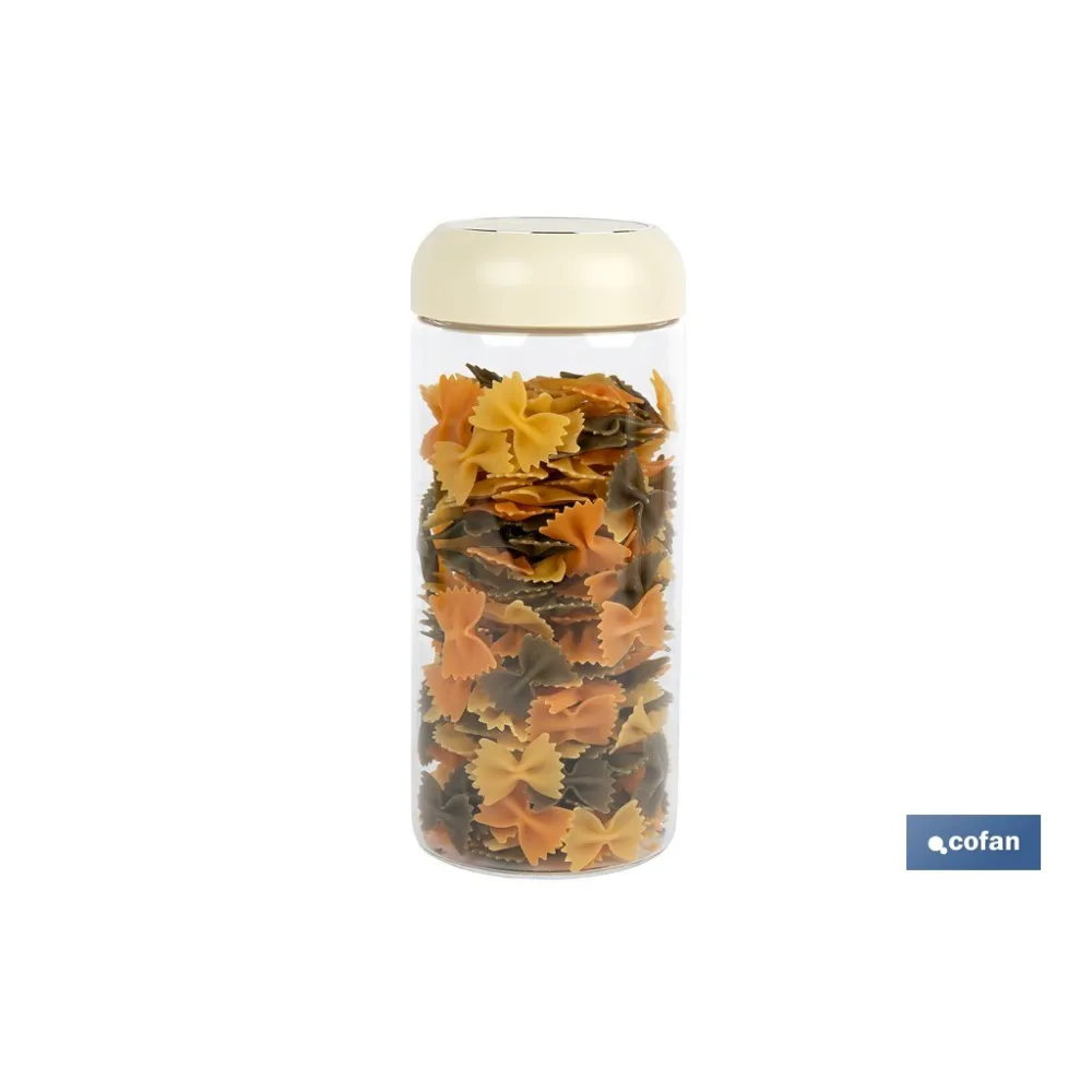 BOTE DE VIDRIO BOROSILICATO CON TAPA BEIGE GAMA LAUREL 1300 ML