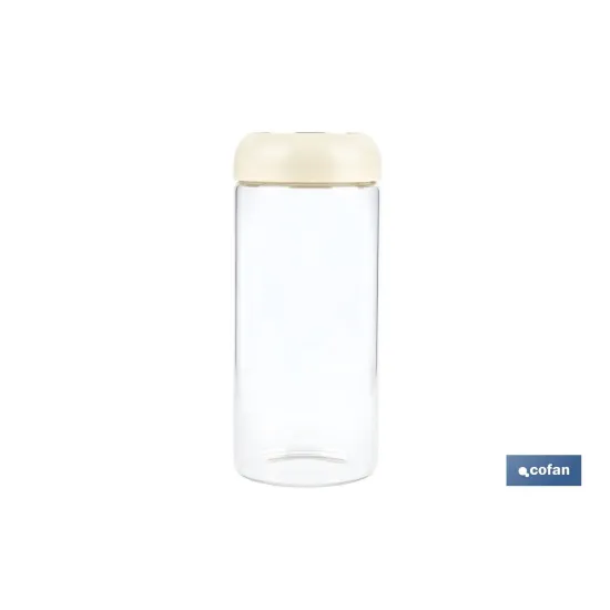 BOTE DE VIDRIO BOROSILICATO CON TAPA BEIGE GAMA LAUREL 1300 ML