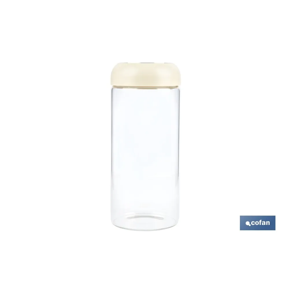 BOTE DE VIDRIO BOROSILICATO CON TAPA BEIGE GAMA LAUREL 1300 ML