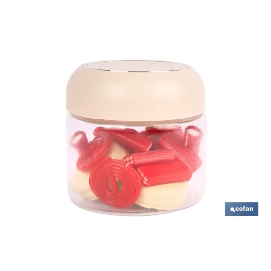 BOTE DE VIDRIO BOROSILICATO CON TAPA BEIGE GAMA LAUREL 400 ML
