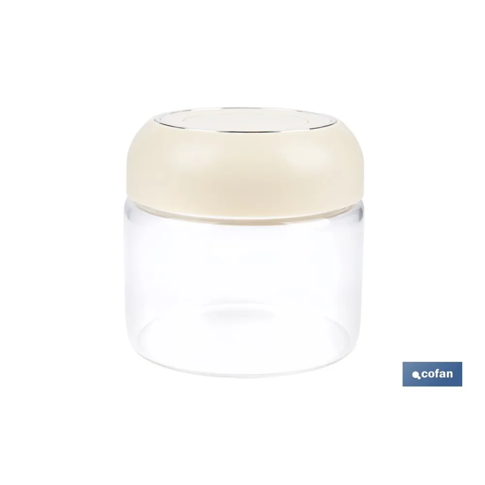 BOTE DE VIDRIO BOROSILICATO CON TAPA BEIGE GAMA LAUREL 400 ML