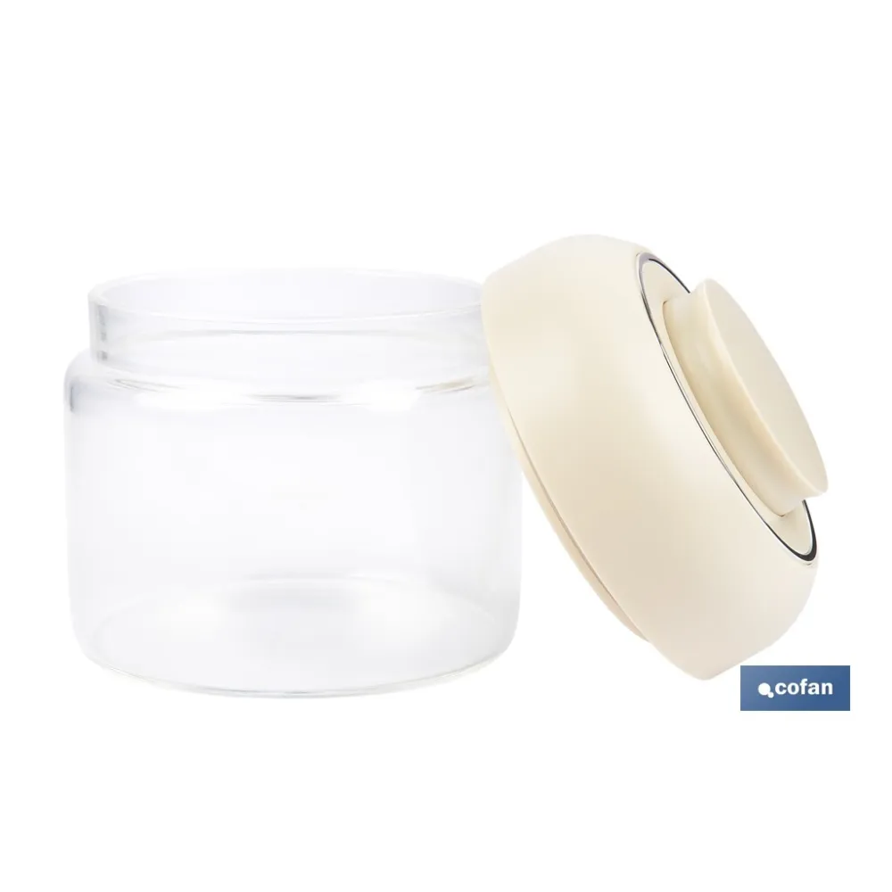 BOTE DE VIDRIO BOROSILICATO CON TAPA BEIGE GAMA LAUREL 400 ML