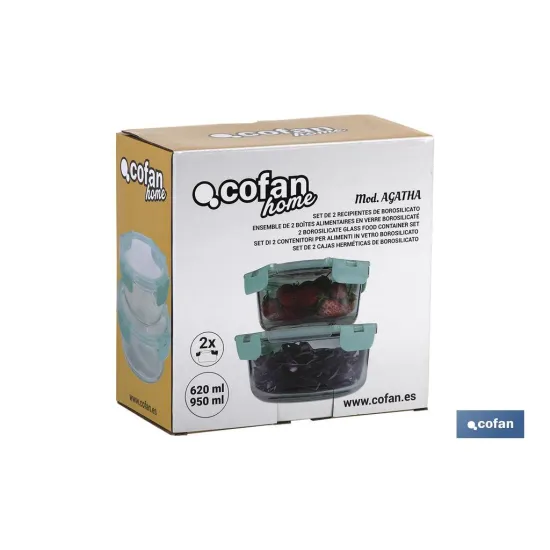 SET DE 2 RECIPIENTES DE BOROSILICATO MODELO AGATHA 620 ML - 950ML