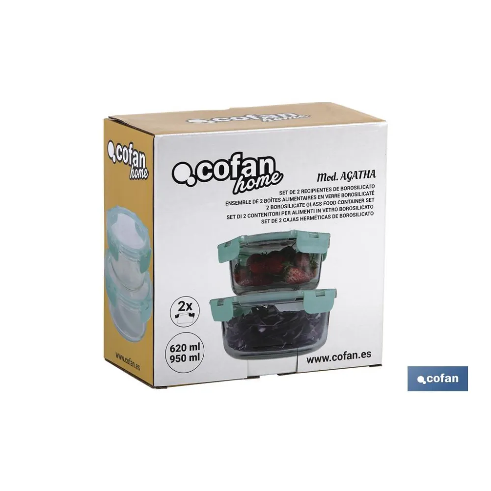 SET DE 2 RECIPIENTES DE BOROSILICATO MODELO AGATHA 620 ML - 950ML