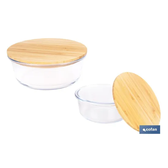 SET DE 2 RECIPIENTES DE BOROSILICATO CON TAPA DE BAMBÚ MODELO PANDA 620 ML - 950 ML