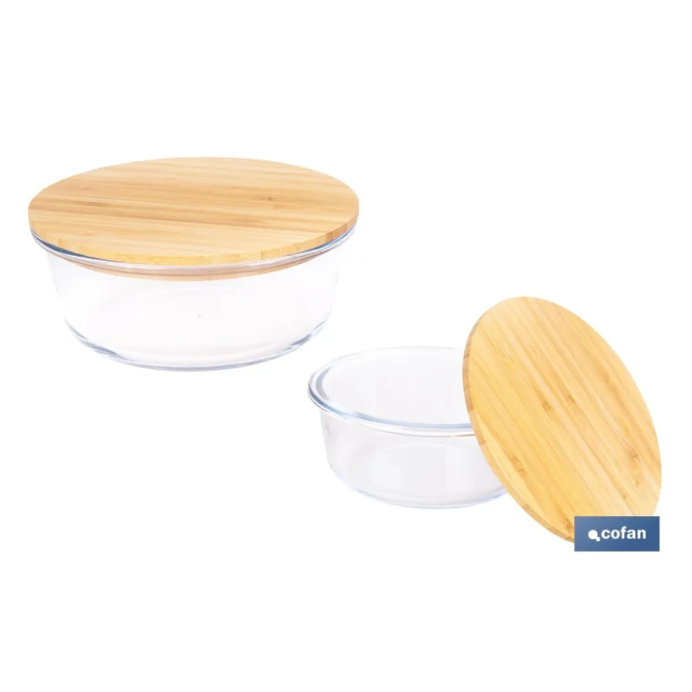 SET DE 2 RECIPIENTES DE BOROSILICATO CON TAPA DE BAMBÚ MODELO PANDA 620 ML - 950 ML