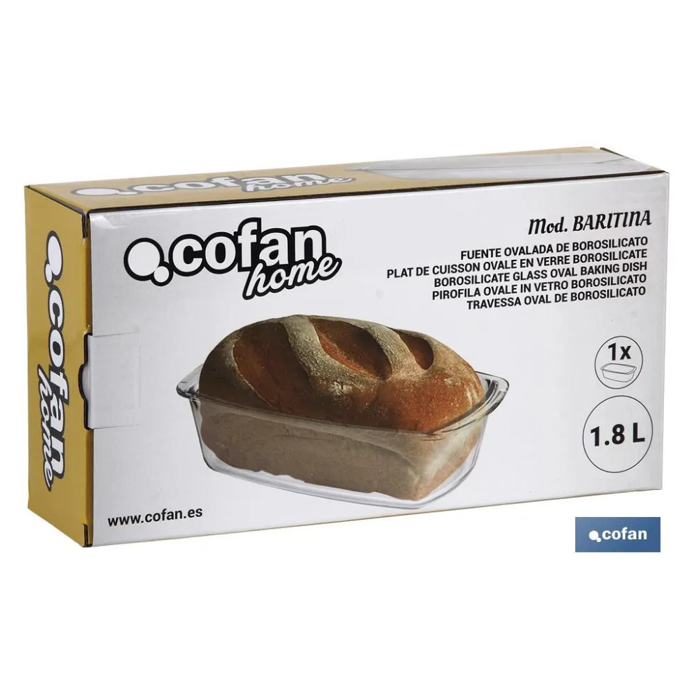 FUENTE OVAL ALARGADA DE VIDRIO BOROSILICATO MODELO BARITINA 1800 ML