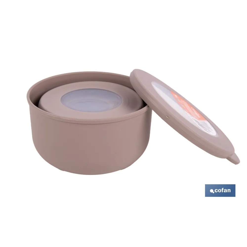SET DE 3 RECIPIENTES REDONDOS CON TAPA 100 ML, 250 ML, 500 ML