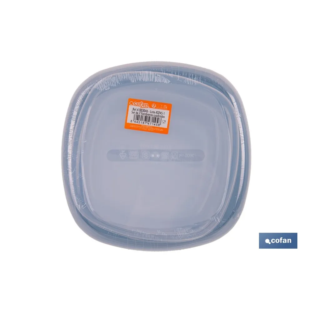 SET DE 7  FIAMBRERAS CUADRADAS 220/350/600/1200/2000/2700/3600 ML