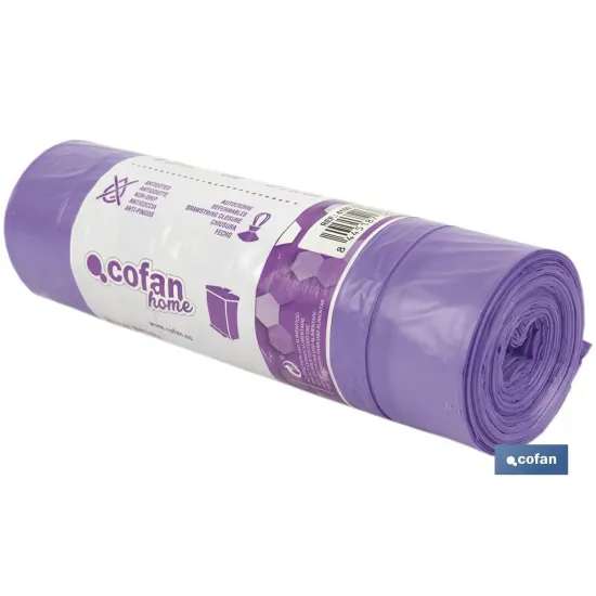 BOLSA DE BASURA AUTOCIERRE PERFUMADA LAVANDA 57 X 57 G.90 COLOR VIOLETA 15 UDS 30l