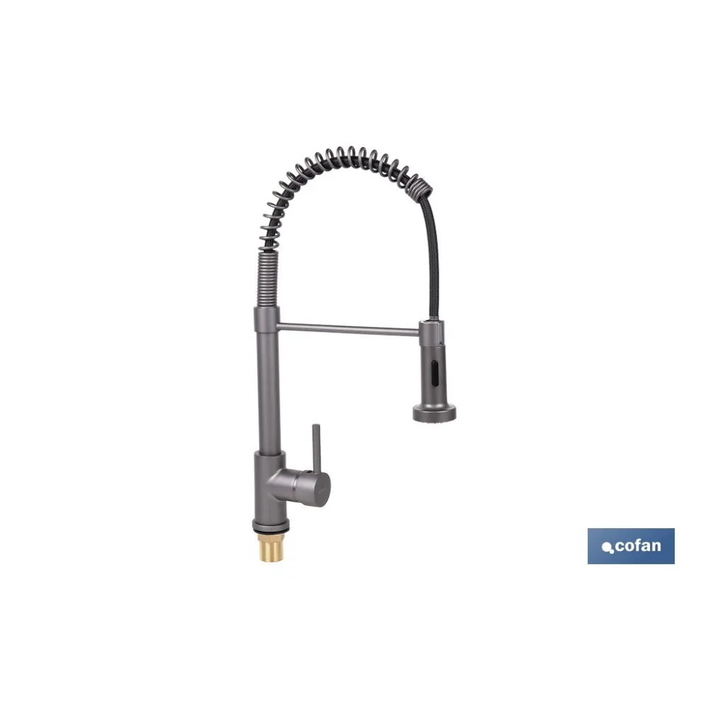GRIFO DE COCINA MONOMANDO CON ROCIADOR GRIS ANTRACITA
