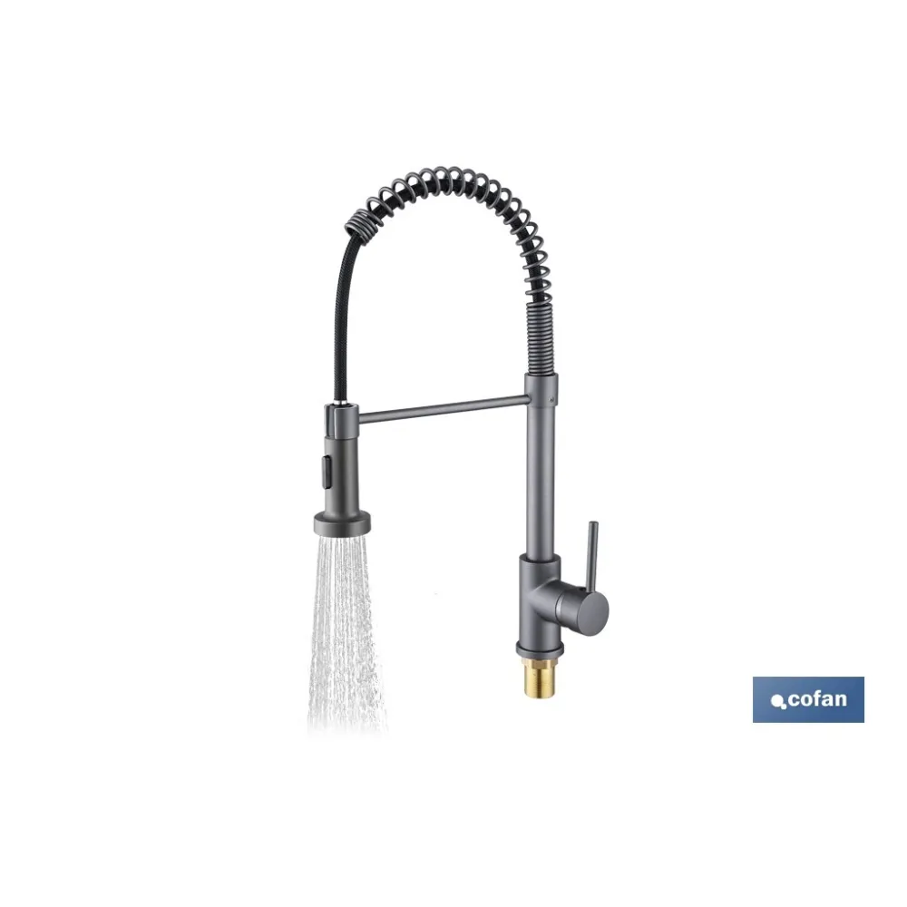 GRIFO DE COCINA MONOMANDO CON ROCIADOR GRIS ANTRACITA