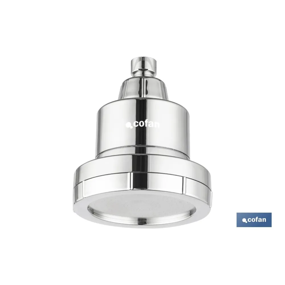 ROCIADOR DE DUCHA CON 15 FILTROS COLOR INOX. 11,5 X 13,5 CM