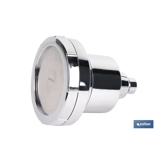 ROCIADOR DE DUCHA CON 15 FILTROS COLOR INOX. 11,5 X 13,5 CM