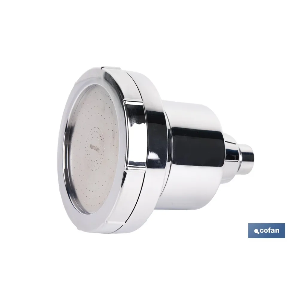 ROCIADOR DE DUCHA CON 15 FILTROS COLOR INOX. 11,5 X 13,5 CM