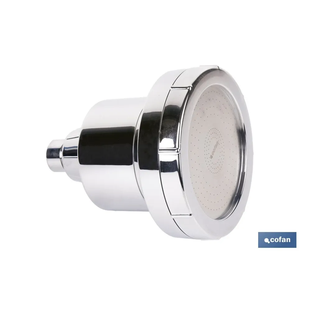 ROCIADOR DE DUCHA CON 15 FILTROS COLOR INOX. 11,5 X 13,5 CM