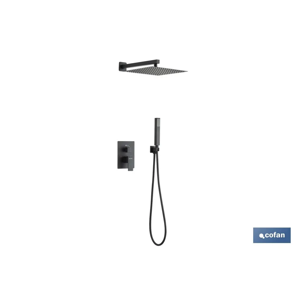 CONJUNTO DE DUCHA EMPOTRADA MONOMANDO CUADRADA NEGRO MATE