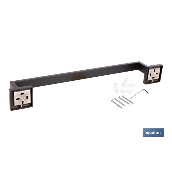 TOALLERO NEGRO MATE DE ACERO CON DISEÑO CUADRADO GAMA FAIAL 45 X 8 X 5,5 CM