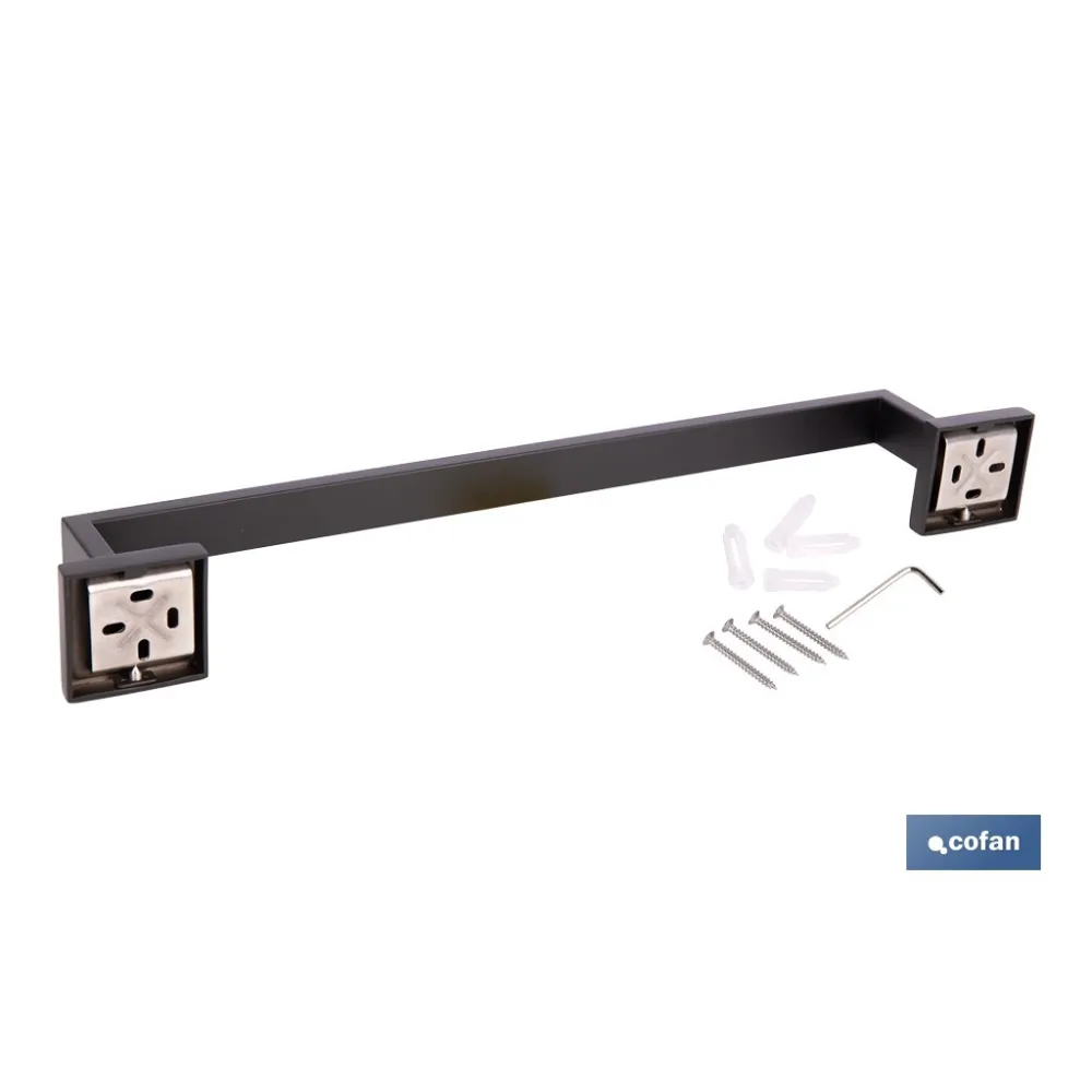 TOALLERO NEGRO MATE DE ACERO CON DISEÑO CUADRADO GAMA FAIAL 45 X 8 X 5,5 CM