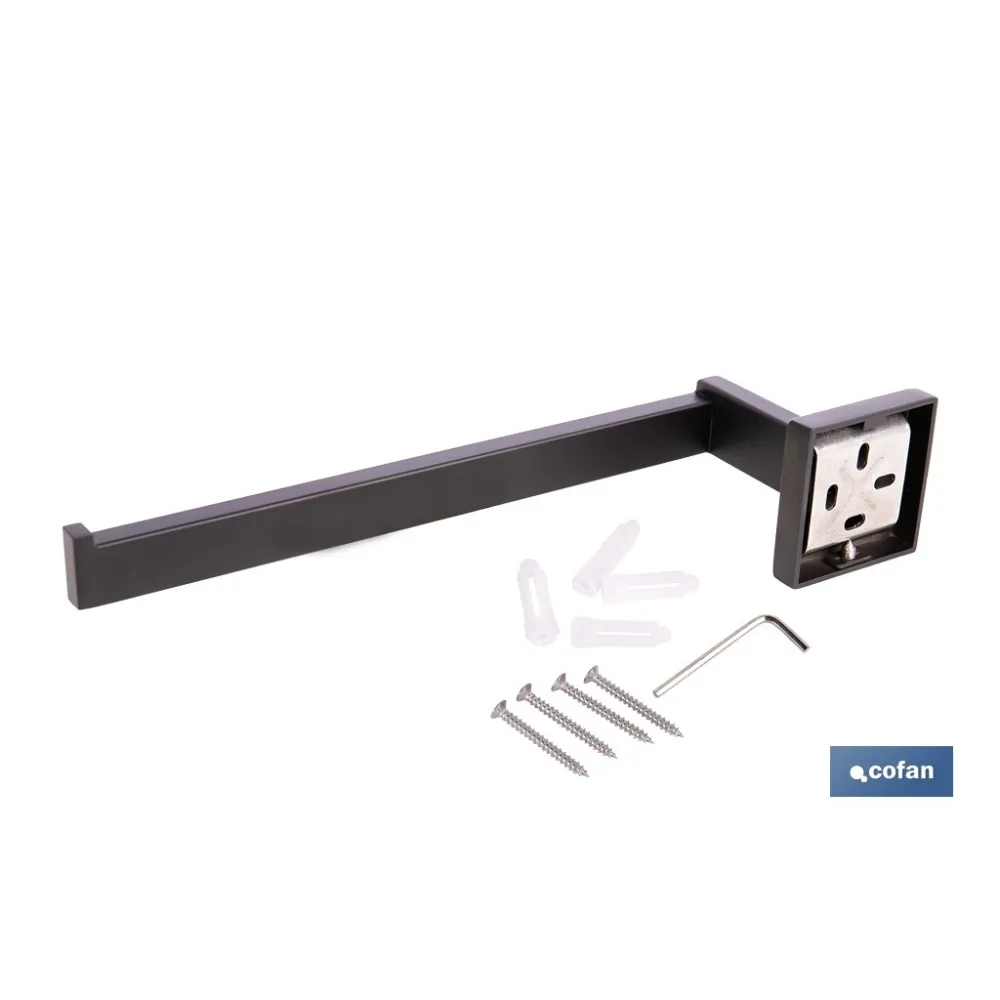 TOALLERO NEGRO MATE DE ACERO CON DISEÑO CUADRADO GAMA FAIAL 27 X 8 X 5,5 CM