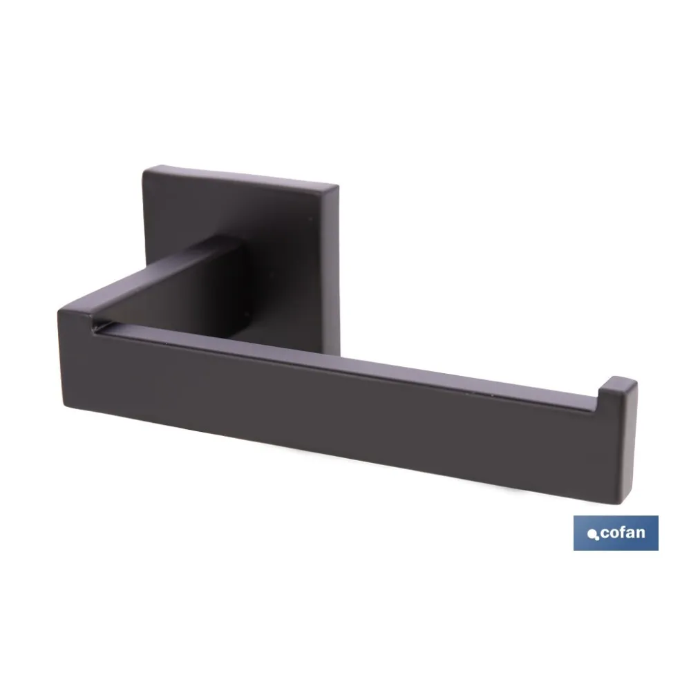 PORTARROLLOS/TOALLERO NEGRO MATE DE ACERO CON DISEÑO CUADRADO GAMA FAIAL 16 X 8 X 5,5 CM