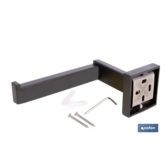 PORTARROLLOS/TOALLERO NEGRO MATE DE ACERO CON DISEÑO CUADRADO GAMA FAIAL 16 X 8 X 5,5 CM