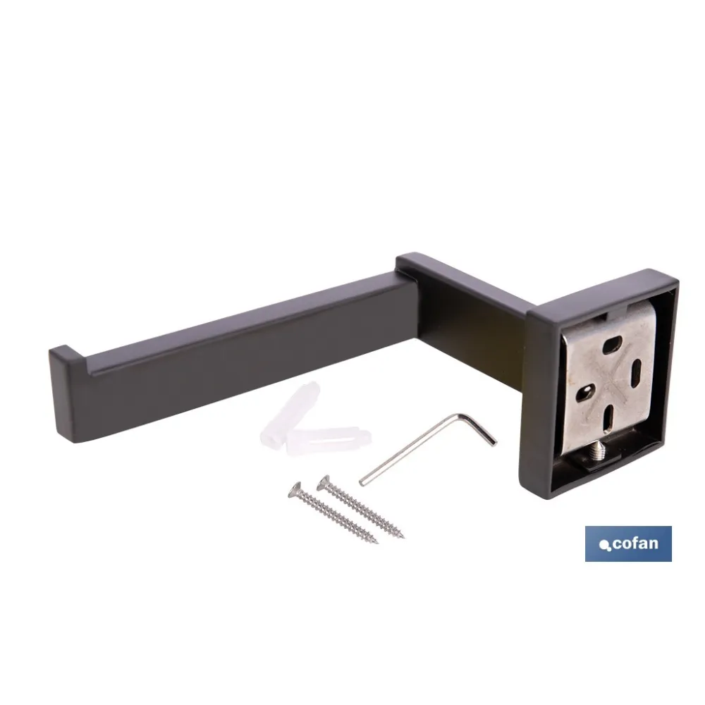 PORTARROLLOS/TOALLERO NEGRO MATE DE ACERO CON DISEÑO CUADRADO GAMA FAIAL 16 X 8 X 5,5 CM