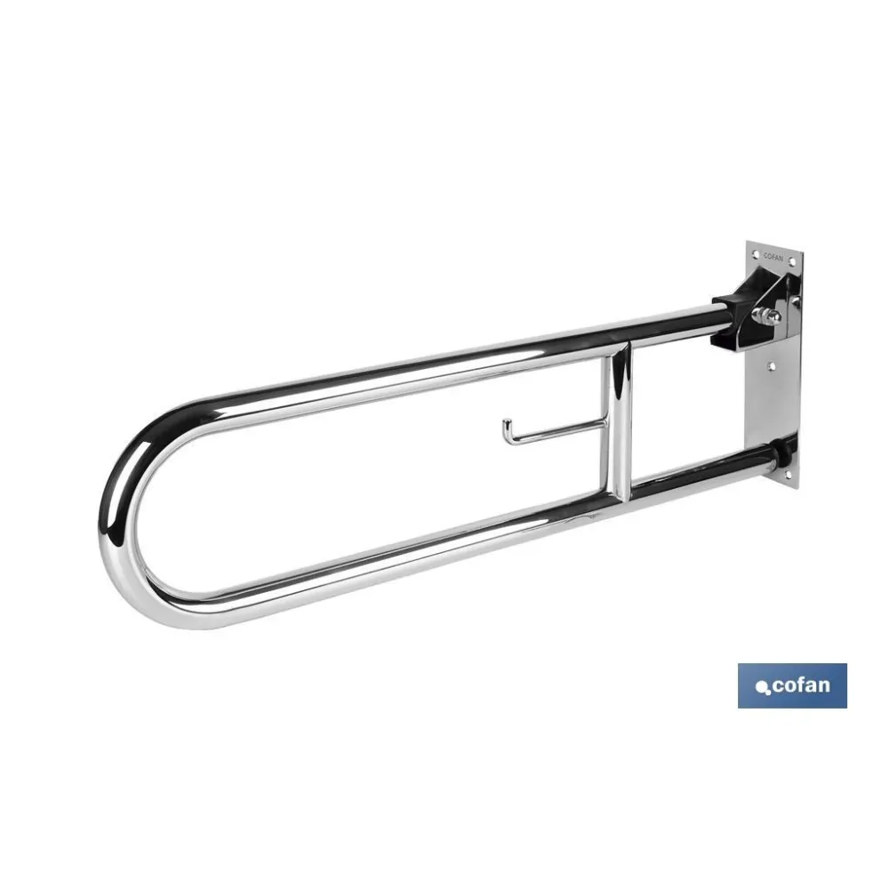 BARRA ABATIBLE PARA APOYO CON ACCESORIO DE PAPEL HIGIENICO 74 cm