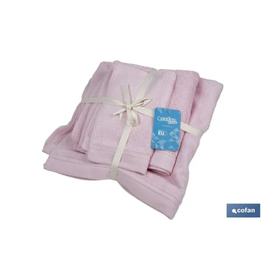 JUEGO DE 3 TOALLAS ROSA CLARO 580 G/M2 GAMA FLOR 30X50  50X100  70X140 CM