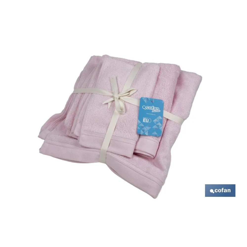 JUEGO DE 3 TOALLAS ROSA CLARO 580 G/M2 GAMA FLOR 30X50  50X100  70X140 CM